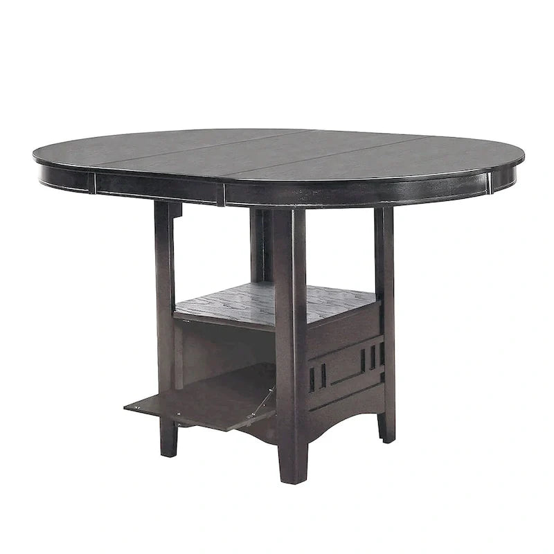 Table à manger ronde en bois avec espace de rangement, gris