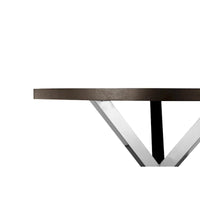 Table de salle à manger ronde Emi 47 pouces, acier brossé croisé en X, bois brun foncé