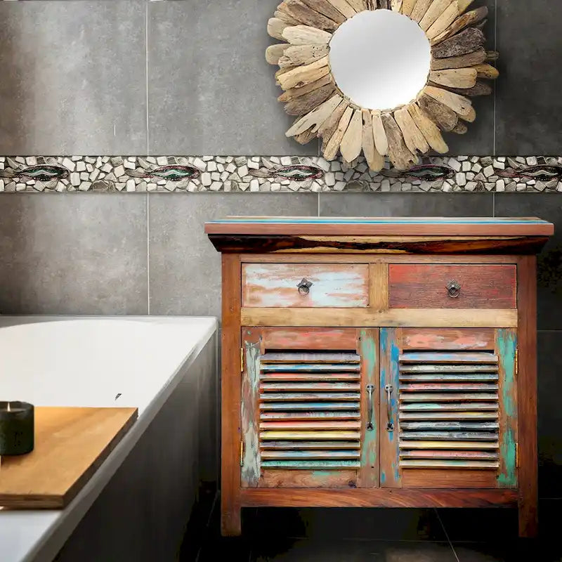 Meuble de Rangement à Linge avec 2 Portes et 2 Tiroirs en Teck Recyclé à Persiennes Marina Del Rey