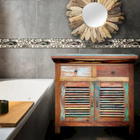Meuble de Rangement à Linge avec 2 Portes et 2 Tiroirs en Teck Recyclé à Persiennes Marina Del Rey