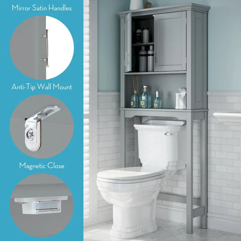 RiverRidge Somerset Meuble de Rangement mural gain de place au-dessus des toilettes avec étagère réglable - Gris