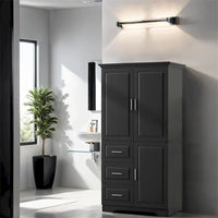 Meuble de rangement haut et large avec portes pour salle de bain, trois tiroirs