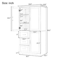 Meuble de rangement haut et large avec portes pour salle de bain, trois tiroirs