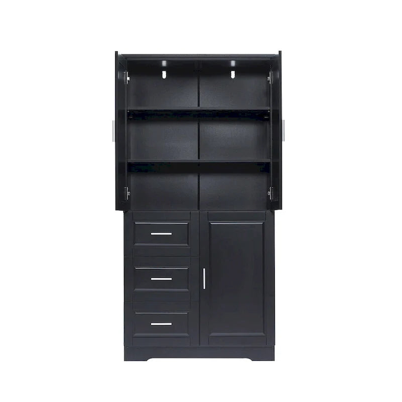 Meuble de rangement haut et large avec portes pour salle de bain, trois tiroirs