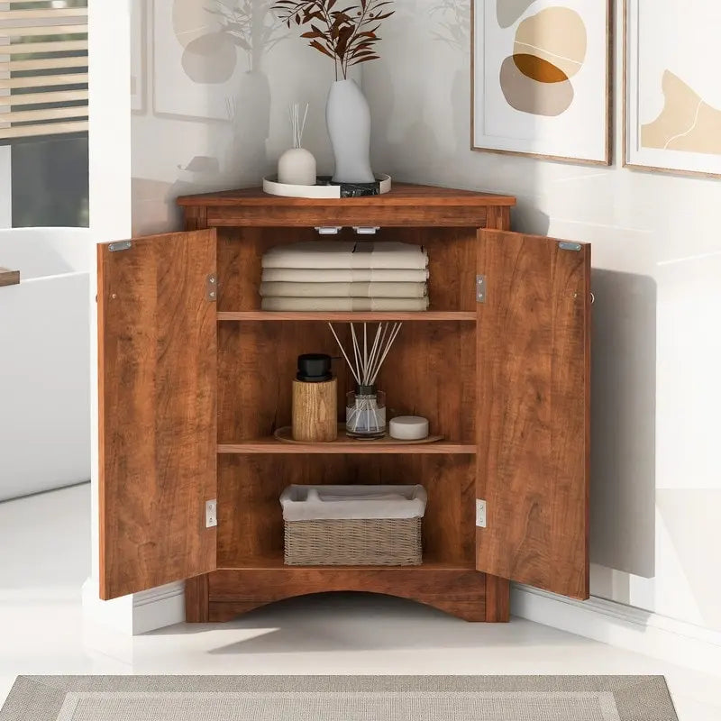 Armoire de rangement triangulaire autonome de salle de bain avec étagères réglables