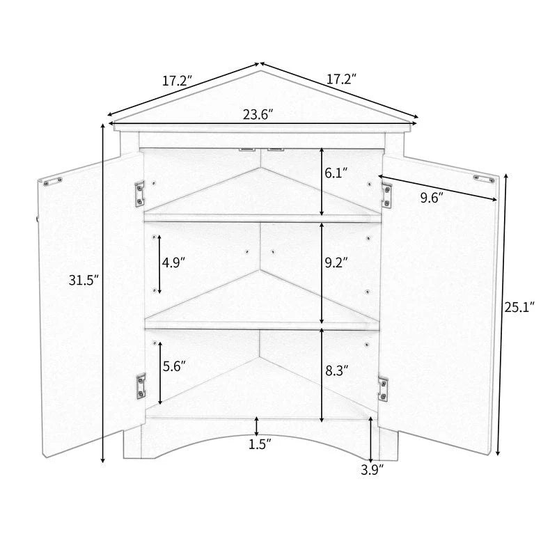 Armoire de rangement triangulaire autonome de salle de bain avec étagères réglables