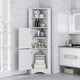 Meuble d'angle haut pour salle de bain, meuble de rangement autoportant avec portes et étagères réglables, panneau MDF