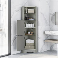 Meuble d'angle haut pour salle de bain, meuble de rangement autoportant avec portes et étagères réglables, panneau MDF