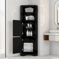 Meuble d'angle haut pour salle de bain, meuble de rangement autoportant avec portes et étagères réglables, panneau MDF