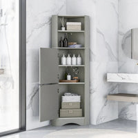 Meuble d'angle haut pour salle de bain, meuble de rangement autoportant avec portes et étagères réglables, panneau MDF