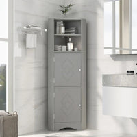 Meuble d'angle haut pour salle de bain, meuble de rangement autoportant avec portes et étagères réglables, panneau MDF