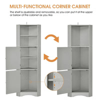 Meuble d'angle haut pour salle de bain, meuble de rangement autoportant avec portes et étagères réglables, panneau MDF