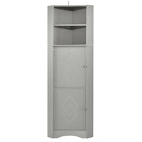 Meuble d'angle haut pour salle de bain, meuble de rangement autoportant avec portes et étagères réglables, panneau MDF