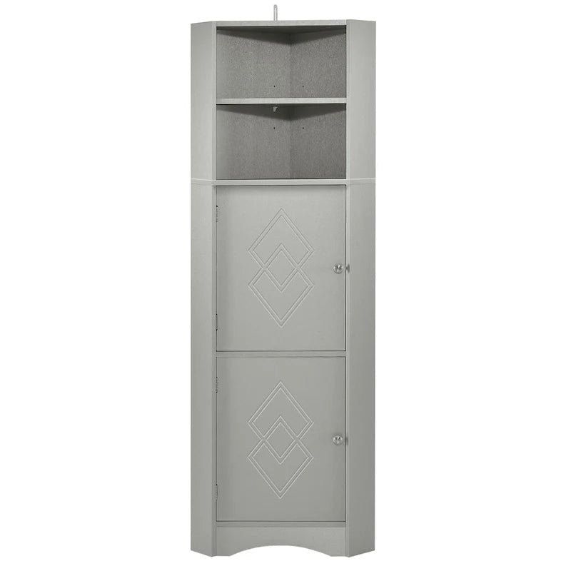 Meuble d'angle haut pour salle de bain, meuble de rangement autoportant avec portes et étagères réglables, panneau MDF