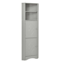 Meuble d'angle haut pour salle de bain, meuble de rangement autoportant avec portes et étagères réglables, panneau MDF
