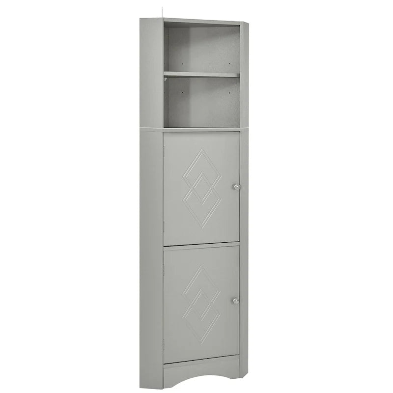 Meuble d'angle haut pour salle de bain, meuble de rangement autoportant avec portes et étagères réglables, panneau MDF