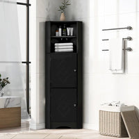 Meuble d'angle haut pour salle de bain, meuble de rangement autoportant avec portes et étagères réglables, panneau MDF