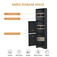 Meuble d'angle haut pour salle de bain, meuble de rangement autoportant avec portes et étagères réglables, panneau MDF