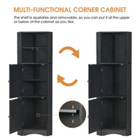 Meuble d'angle haut pour salle de bain, meuble de rangement autoportant avec portes et étagères réglables, panneau MDF
