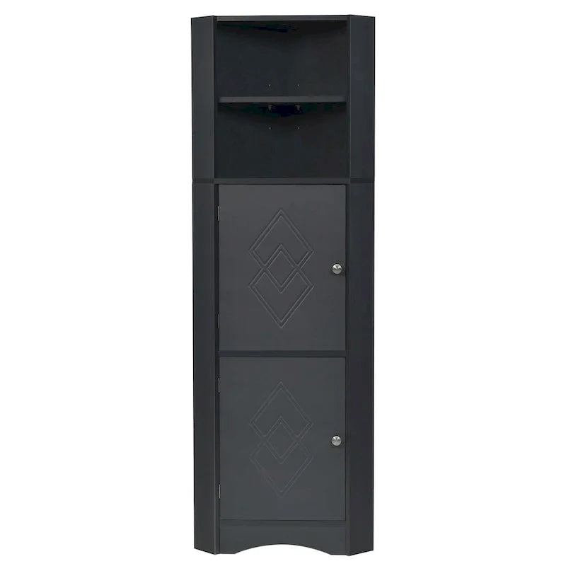 Meuble d'angle haut pour salle de bain, meuble de rangement autoportant avec portes et étagères réglables, panneau MDF