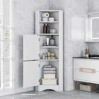 Meuble d'angle haut pour salle de bain, meuble de rangement autoportant avec portes et étagères réglables, panneau MDF