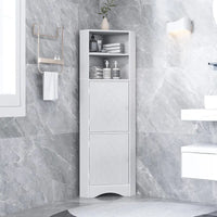 Meuble d'angle haut pour salle de bain, meuble de rangement autoportant avec portes et étagères réglables, panneau MDF