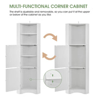 Meuble d'angle haut pour salle de bain, meuble de rangement autoportant avec portes et étagères réglables, panneau MDF