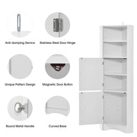 Meuble d'angle haut pour salle de bain, meuble de rangement autoportant avec portes et étagères réglables, panneau MDF