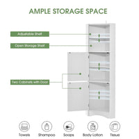 Meuble d'angle haut pour salle de bain, meuble de rangement autoportant avec portes et étagères réglables, panneau MDF