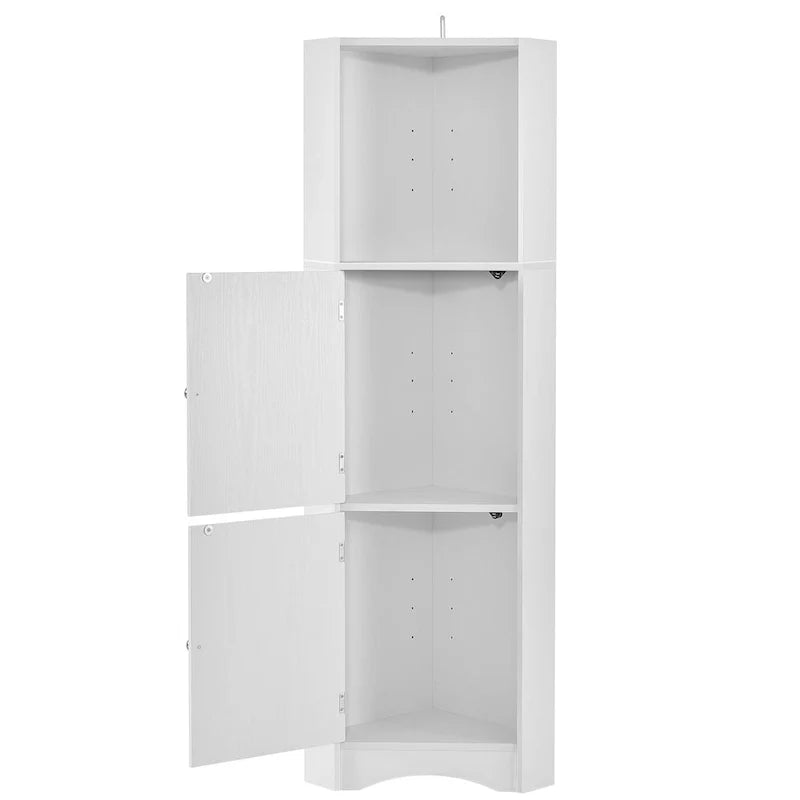 Meuble d'angle haut pour salle de bain, meuble de rangement autoportant avec portes et étagères réglables, panneau MDF
