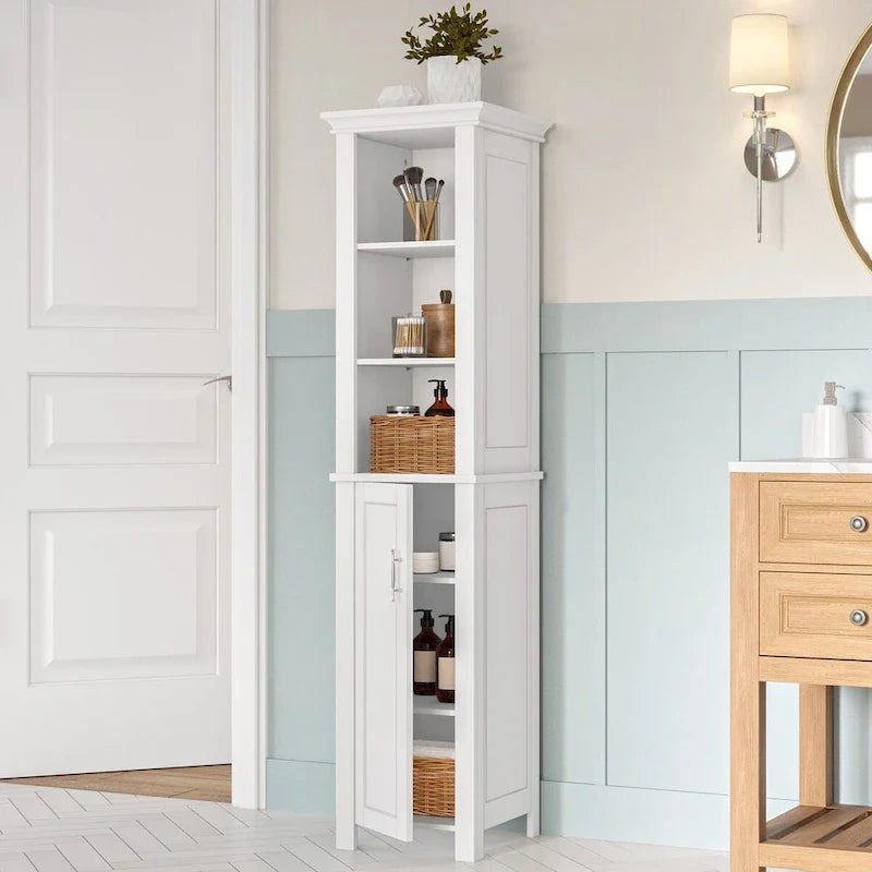 Meuble de rangement haut de salle de bain RiverRidge Somerset à une porte avec étagères ouvertes et réglables - Blanc