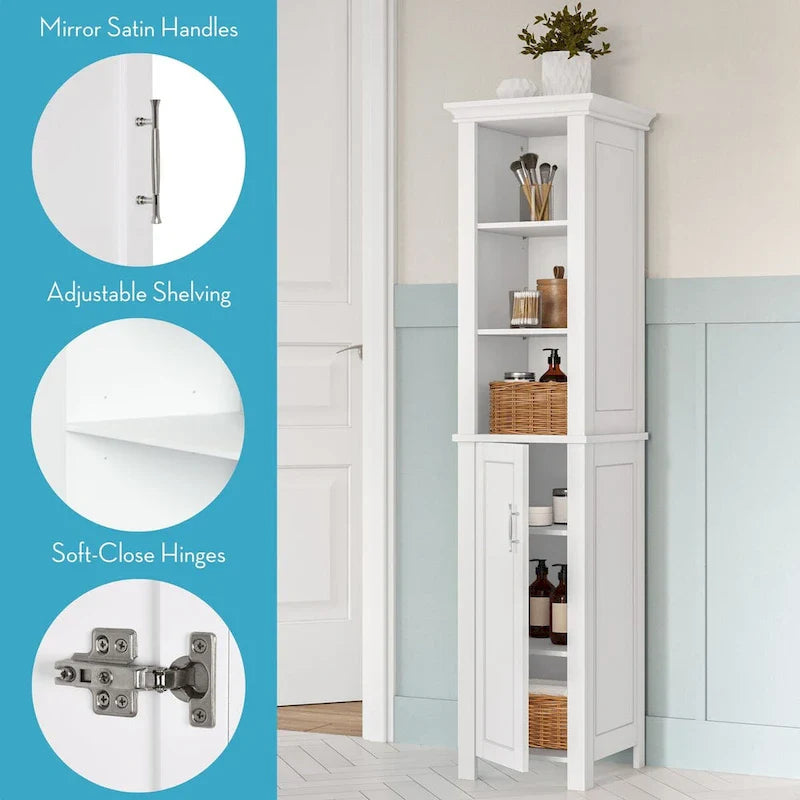 Meuble de rangement haut de salle de bain RiverRidge Somerset à une porte avec étagères ouvertes et réglables - Blanc