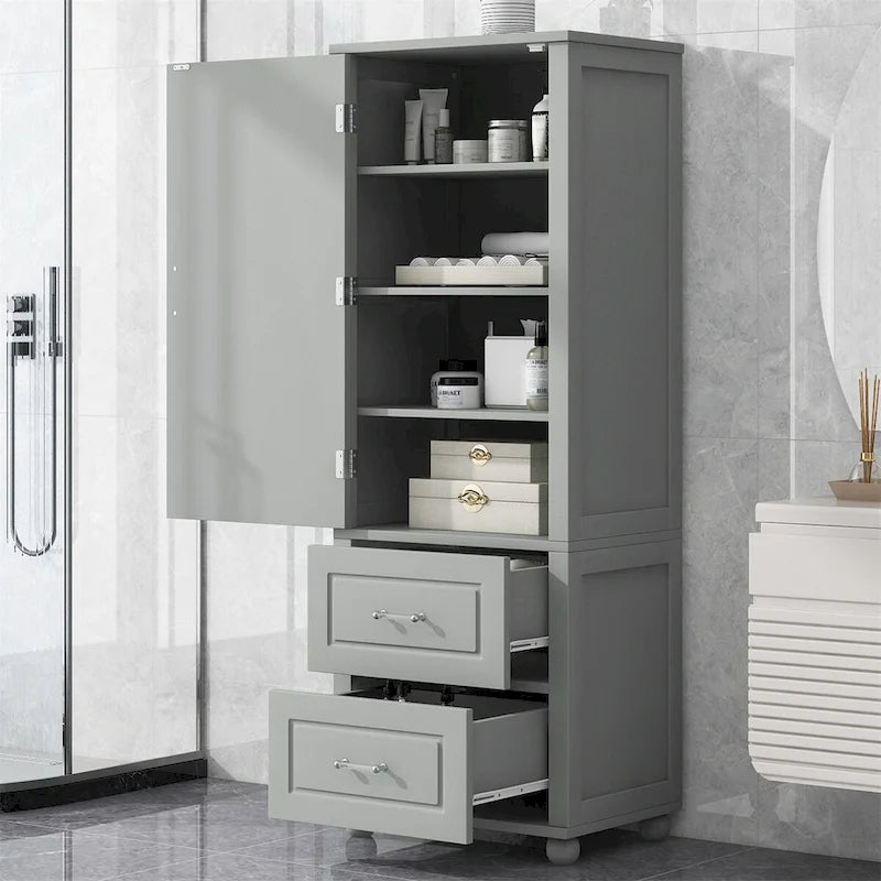 Meuble de rangement de salle de bain autoportant haut avec deux tiroirs
