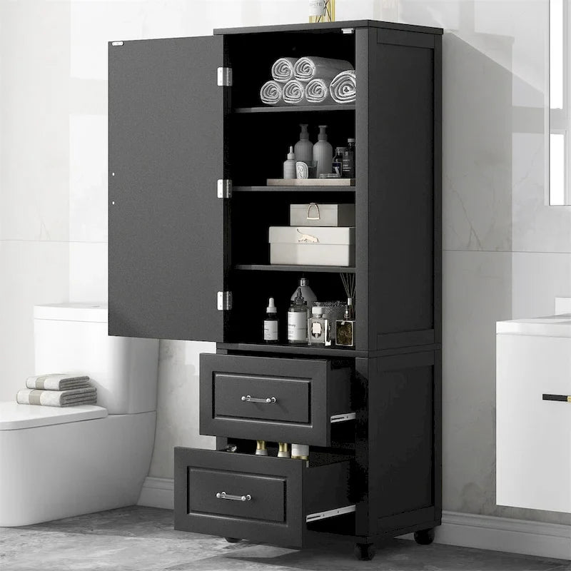 Meuble de rangement de salle de bain autoportant haut avec deux tiroirs