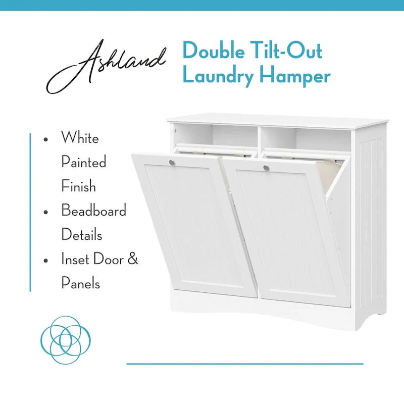Meuble panier à linge double à abattant RiverRidge Ashland avec sacs de rangement en tissu amovibles - Blanc
