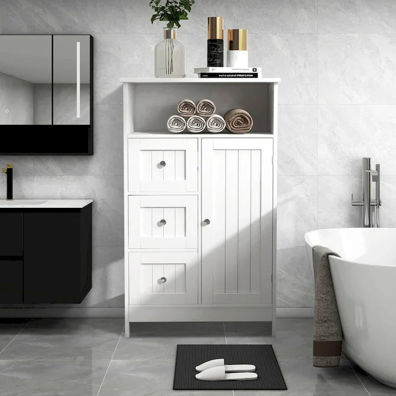 Meuble de rangement de salle de bain blanc autoportant de 23,6 W en bois, meuble de linge