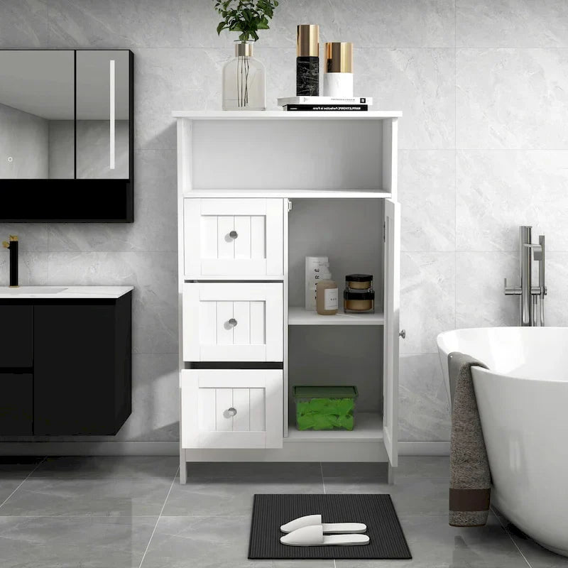 Meuble de rangement de salle de bain blanc autoportant de 23,6 W en bois, meuble de linge