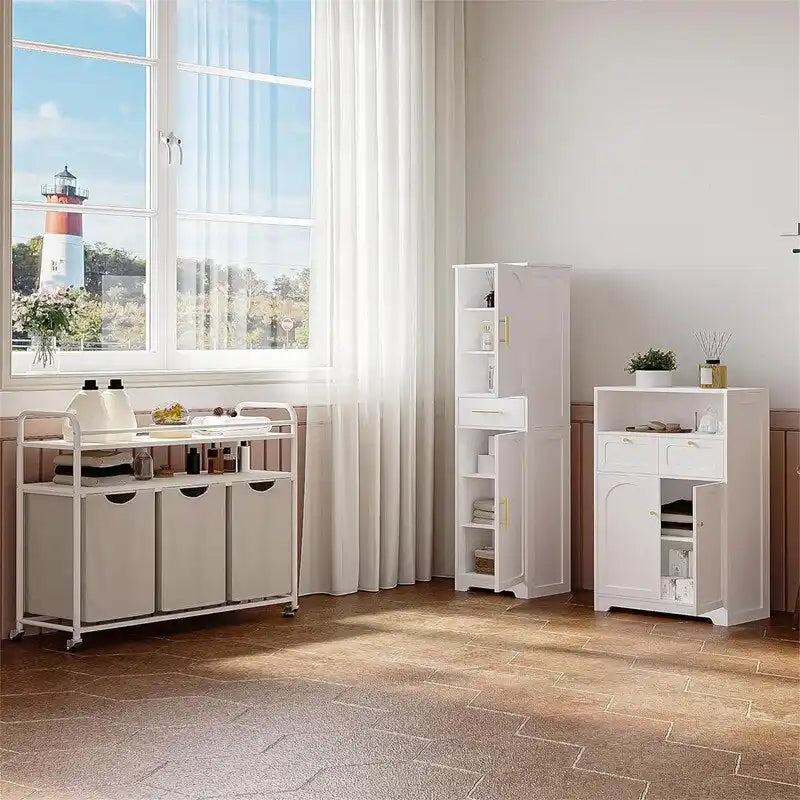 Armoire de rangement haute sur pied pour salle de bain avec 2 portes - 11,81 P x 15,75 l x 66,93 H