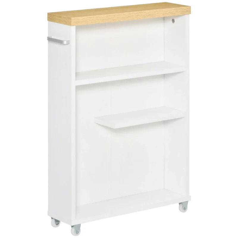 Meuble de salle de bain étroit à roulettes, organisateur de rangement, blanc