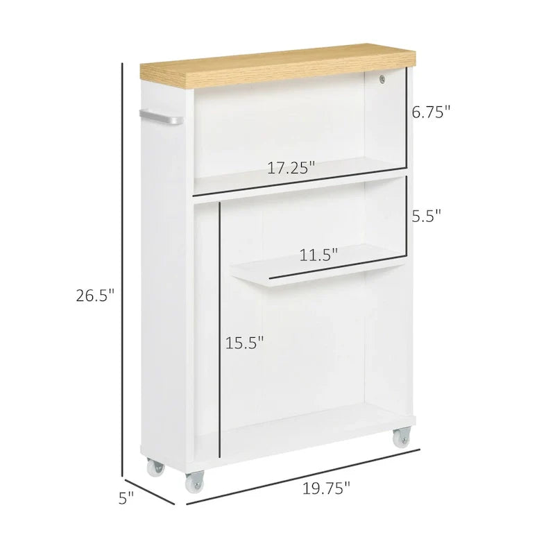 Meuble de salle de bain étroit à roulettes, organisateur de rangement, blanc