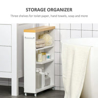 Meuble de salle de bain étroit à roulettes, organisateur de rangement, blanc