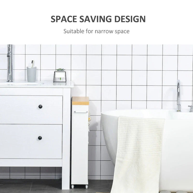 Meuble de salle de bain étroit à roulettes, organisateur de rangement, blanc