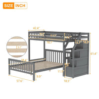 Lit mezzanine double sur lit double en bois avec escalier, balustrades hautes et échelle
