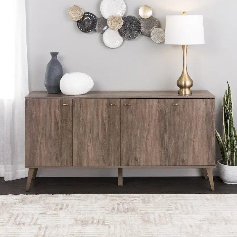 Buffet 4 portes Prepac Milo de style moderne du milieu du siècle - 64 L x 32 H x 16 P