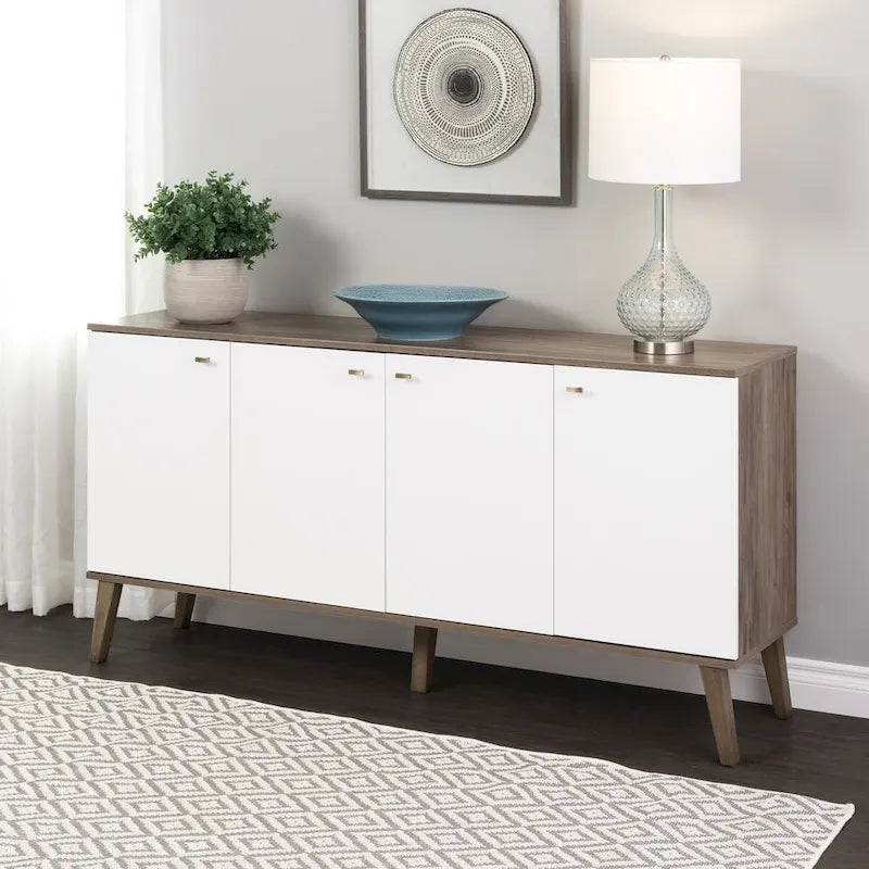 Buffet 4 portes Prepac Milo de style moderne du milieu du siècle - 64 L x 32 H x 16 P