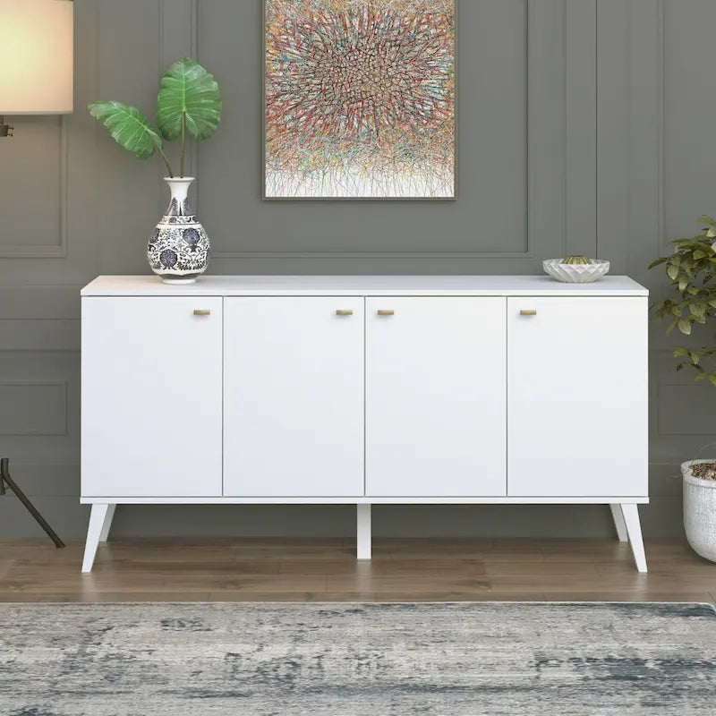 Buffet 4 portes Prepac Milo de style moderne du milieu du siècle - 64 L x 32 H x 16 P