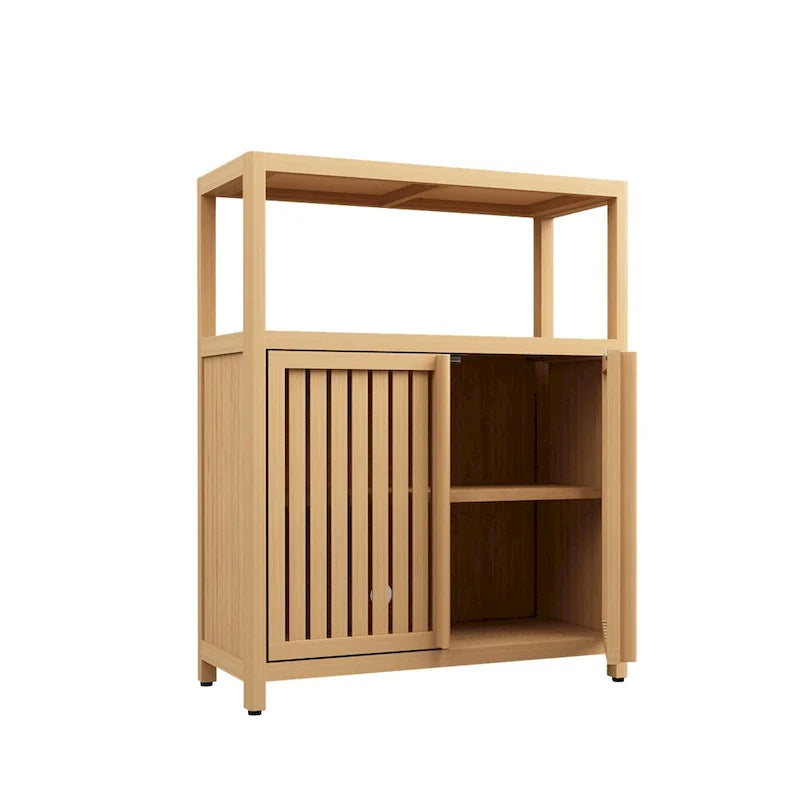 Meuble de rangement en bambou, meuble de salle de bain autoportant avec 2 portes à persiennes, meuble bas.