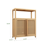 Meuble de rangement en bambou, meuble de salle de bain autoportant avec 2 portes à persiennes, meuble bas.