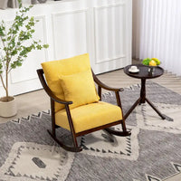 Fauteuil à bascule à accoudoirs en bois massif et lin