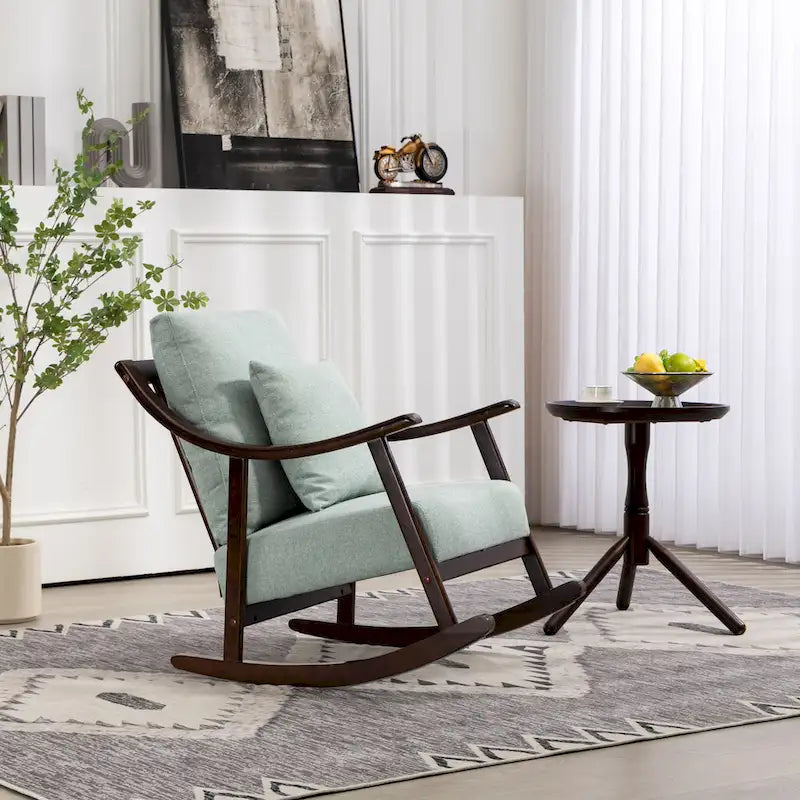 Fauteuil à bascule à accoudoirs en bois massif et lin